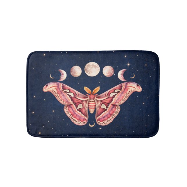 Atlas Moth Night Sky Cosmos Moon Phase | Boho Art Bath Mat (Front)
