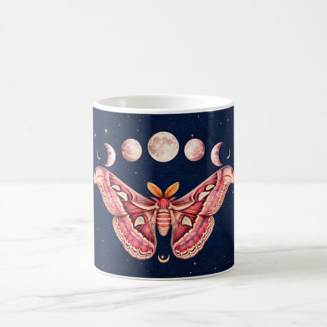 Atlas Moth Night Sky Cosmos Moon Phase | Boho Art Coffee Mug (Center)