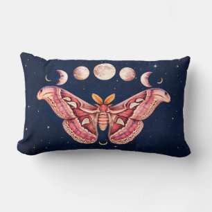 Atlas Moth Night Sky Cosmos Moon Phase   Boho Art Lumbar Cushion