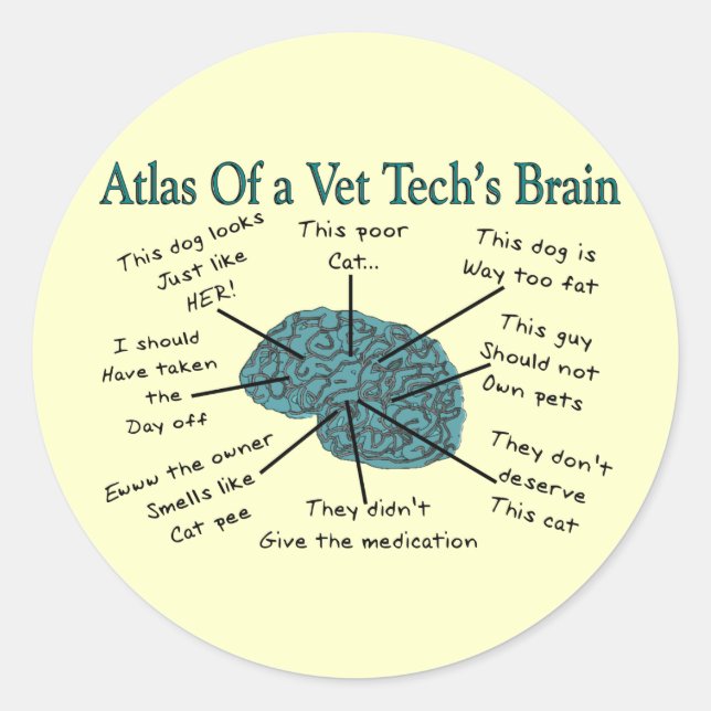 Atlas of a Vet Tech's Brain Classic Round Sticker (Front)