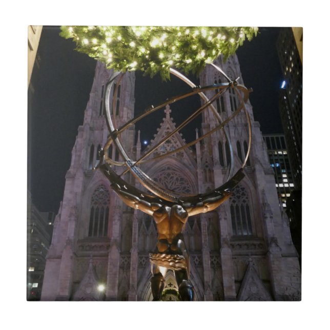 Atlas & St. Patrick's Cathedral -  Ceramic Tile (Front)
