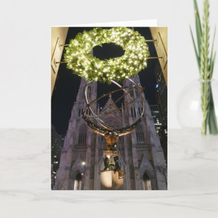 Atlas & St. Patrick's Cathedral, Christmas, NYC -  Card