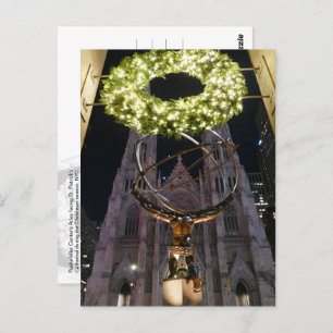 Atlas & St. Patrick's Cathedral, Christmas, NYC  - Postcard