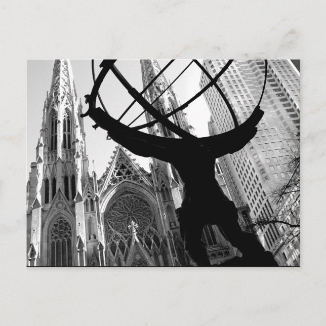 Atlas & St. Patrick's Cathedral Postcard (Front)