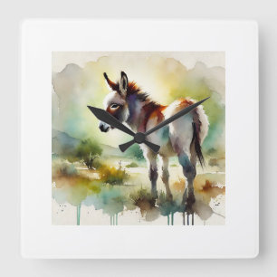 Atlas Wild Donkey 100924AREF121 - Watercolor Square Wall Clock