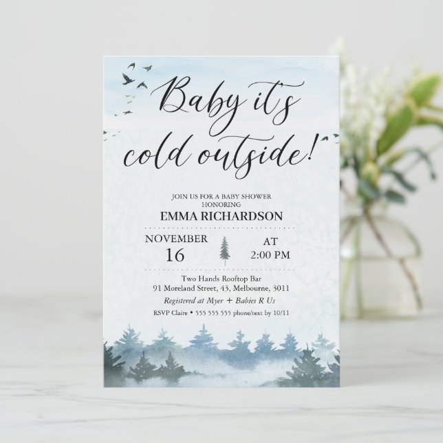 Atmospheric Baby It's Cold Outside Baby Shower Invitation (Standing Front)