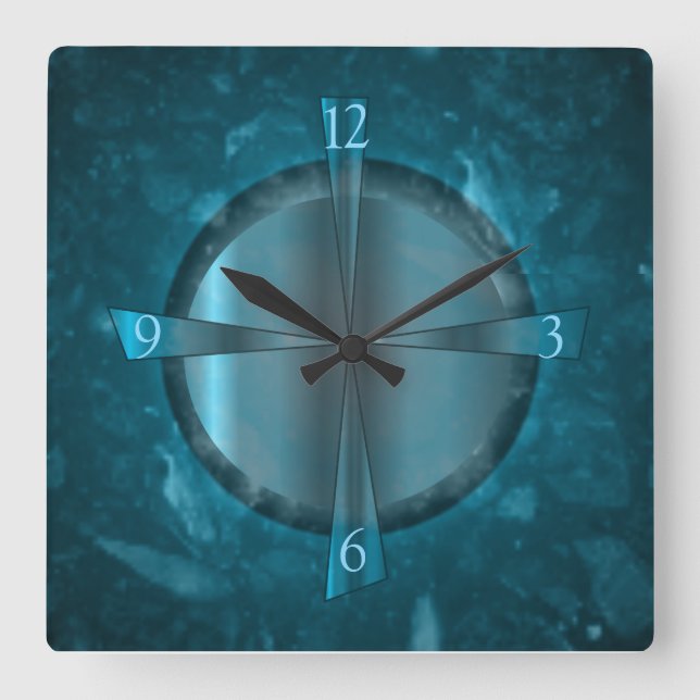"Atmospheric Blue/Aqua Patterned >Wall Clock" Square Wall Clock (Front)