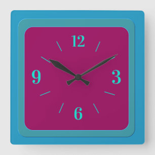 Atmospheric Bluegreen Border with Cerise Centre Square Wall Clock