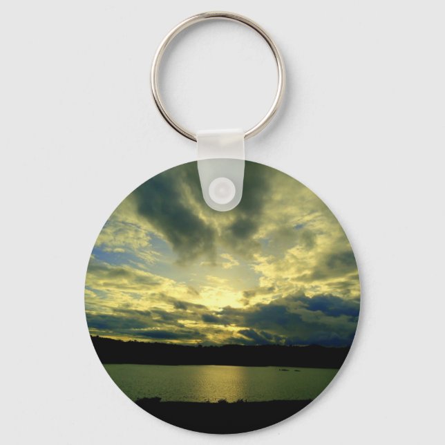 Atmospheric cloudy sky, green, blue, white key ring (Front)