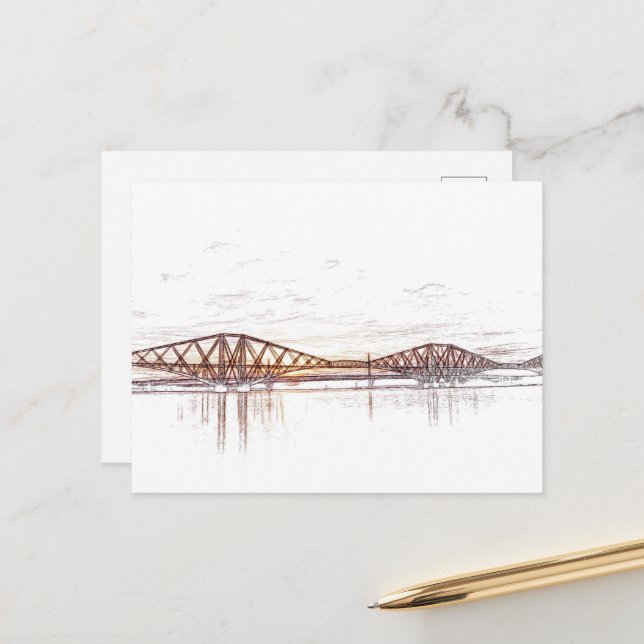 Atmospheric Forth Bridge Artwork Postcard (Front/Back In Situ)
