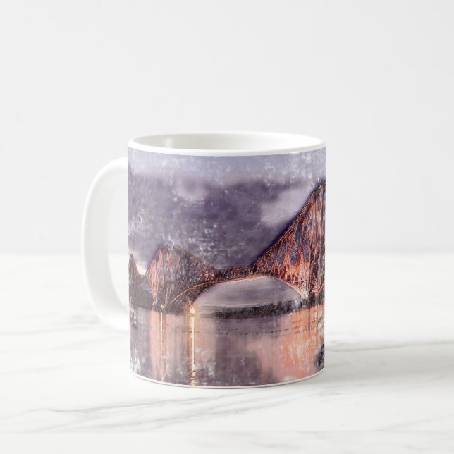 Atmospheric Forth Bridge at Twilight Watercolour Coffee Mug (Front Left)