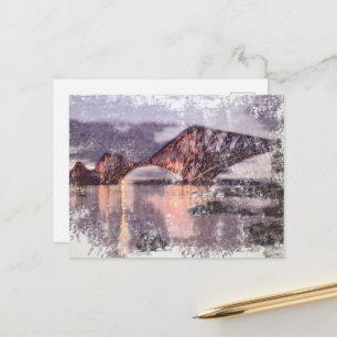 Atmospheric Forth Bridge at Twilight Watercolour Postcard