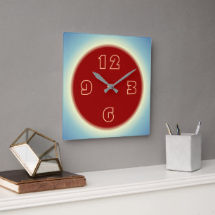 Atmospheric Lemon Blue with Red Centre   Square Wall Clock