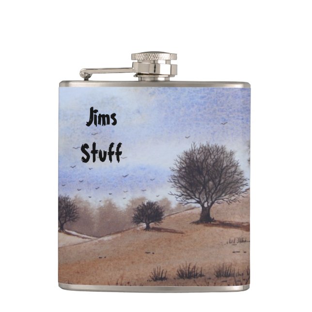 atmospheric scenic autumn landscape  hip flask (Front)
