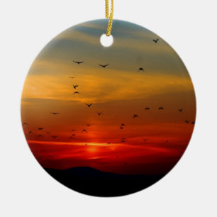 Atmospheric Sky, sunset, birds, beautiful photo Ceramic Ornament