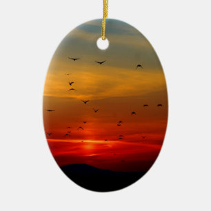 Atmospheric Sky, sunset, birds, beautiful photo Ceramic Ornament