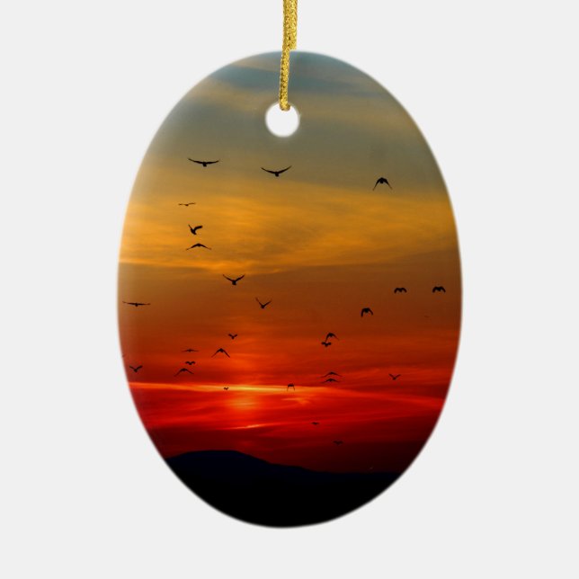 Atmospheric Sky, sunset, birds, beautiful photo Ceramic Ornament (Front)