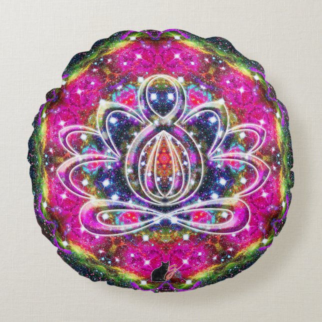 Atmospheric Zen Lotus Round Pillow (Front)