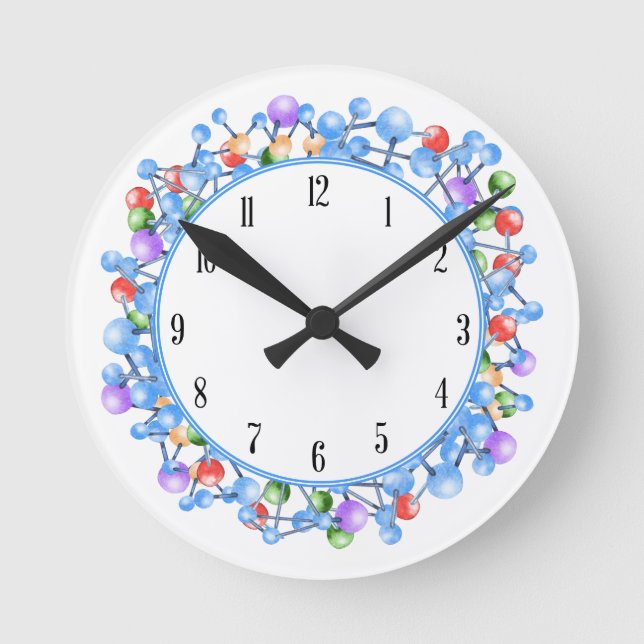 Atom Particle Molecule Science Theme Round Clock (Front)