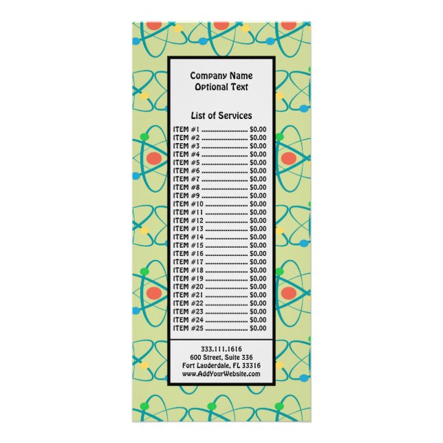 Atom Retro Protons Neutron Electrons Science Lover Rack Card (Front)