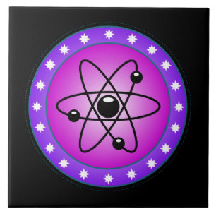Atom Symbol on a Pink background Ceramic Tile
