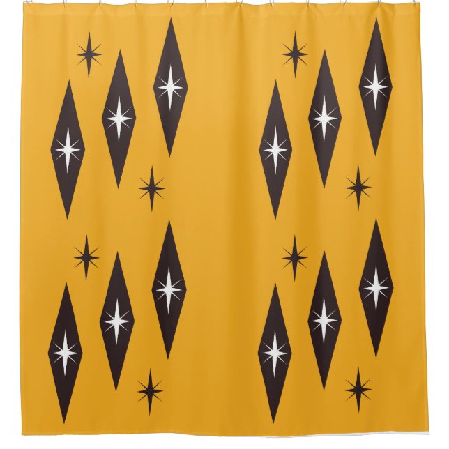 Atomic 1950’s Diamonds Pattern Orange Shower Curtain (Front)