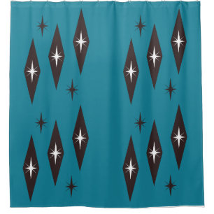 Atomic 1950’s Diamonds Pattern Teal Shower Curtain