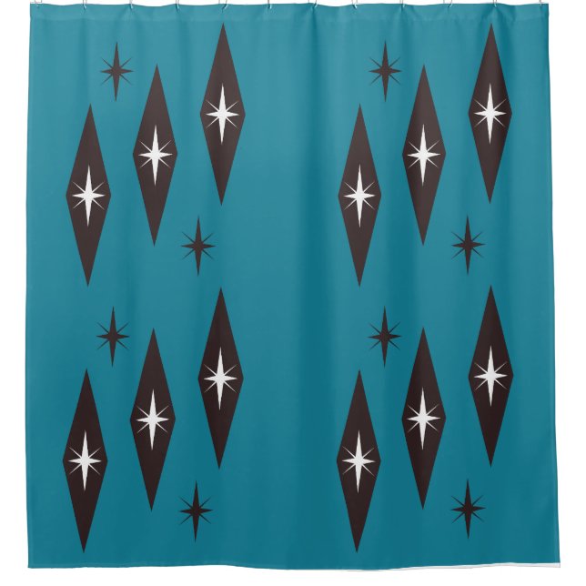 Atomic 1950’s Diamonds Pattern Teal Shower Curtain (Front)