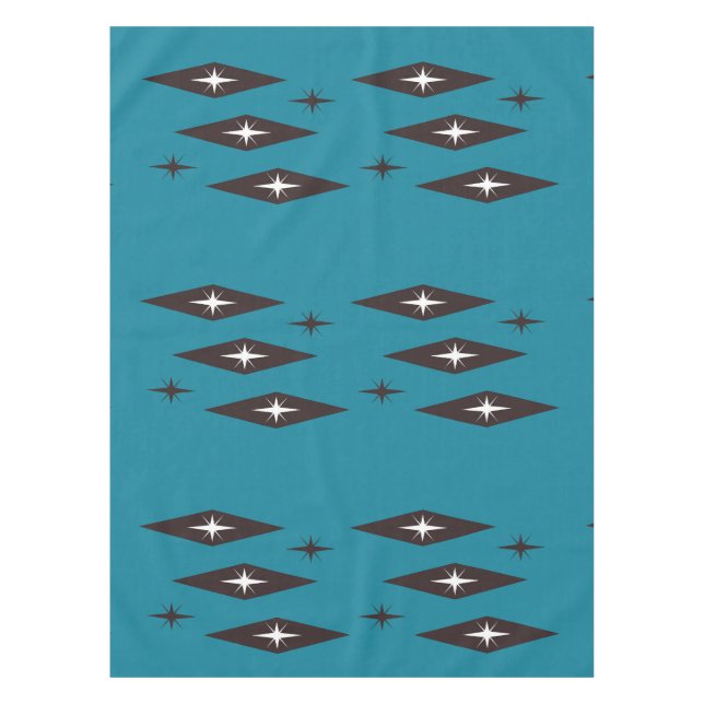 Atomic 1950’s Diamonds Pattern Teal Tablecloth (Front)