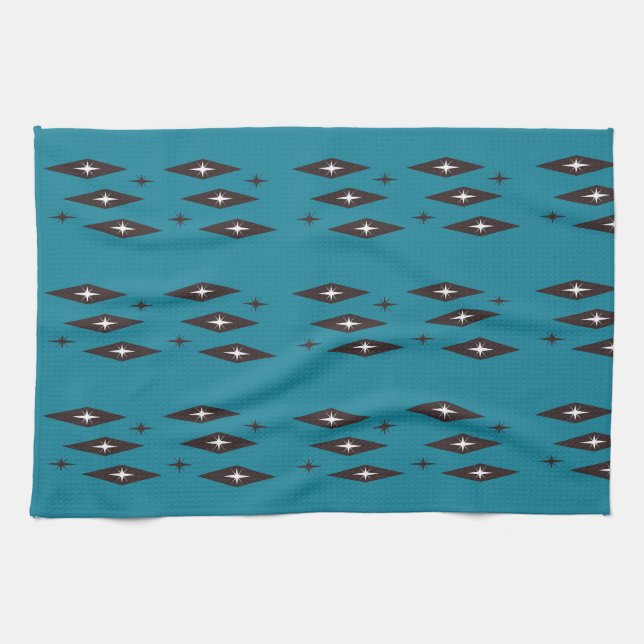 Atomic 1950’s Diamonds Pattern Teal Tea Towel (Horizontal)