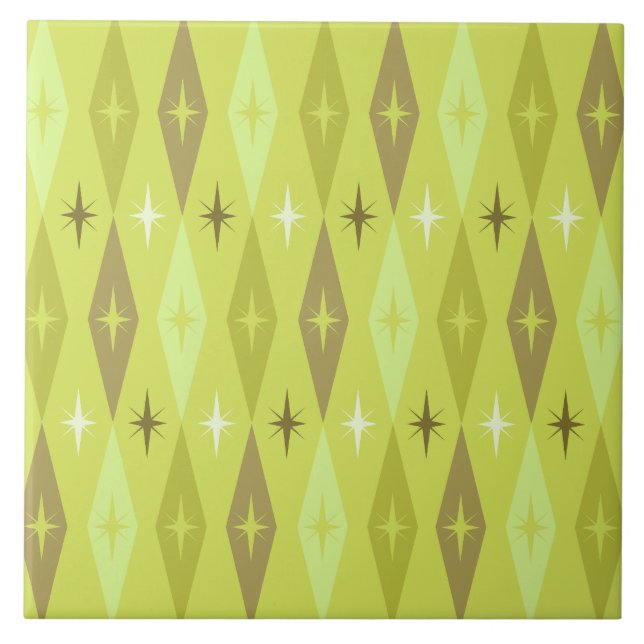Atomic 1950’s Diamonds Stars Chartreuse Ceramic Tile (Front)