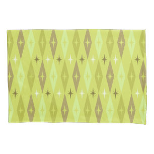 Atomic 1950’s Diamonds Stars Chartreuse Pillowcase