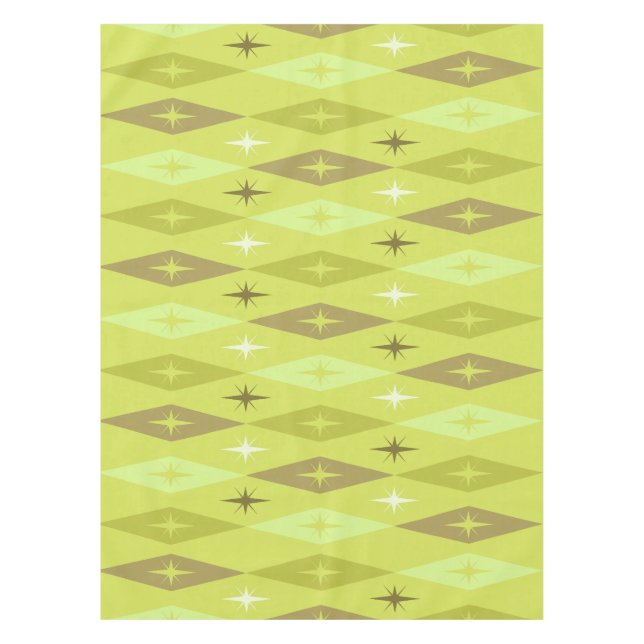 Atomic 1950’s Diamonds Stars Chartreuse Tablecloth (Front)