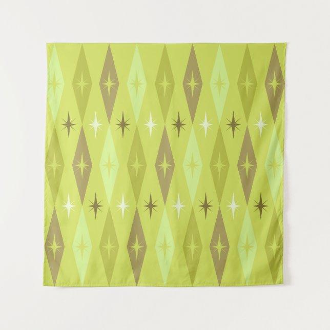 Atomic 1950’s Diamonds Stars Chartreuse Tapestry (Front)