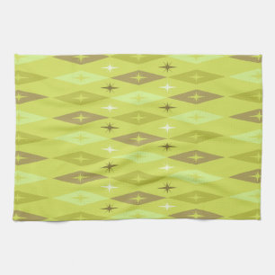 Atomic 1950’s Diamonds Stars Chartreuse Tea Towel