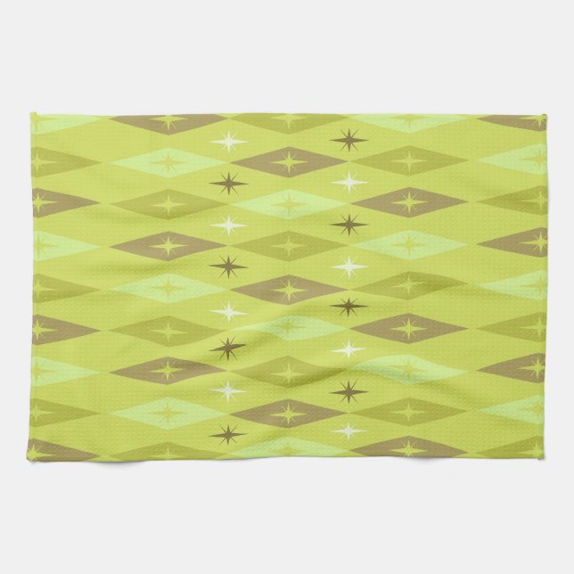 Atomic 1950’s Diamonds Stars Chartreuse Tea Towel (Horizontal)