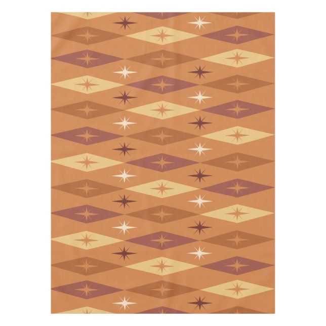 Atomic 1950’s Diamonds Stars Orange Tablecloth (Front)