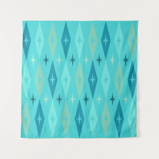 Atomic 1950’s Diamonds Stars Turquoise Tapestry (Front)