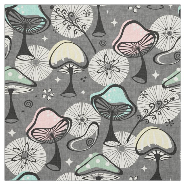 Atomic 50s Mid Mod Mushrooms Grey ©studioxtine Fabric (Swatch)