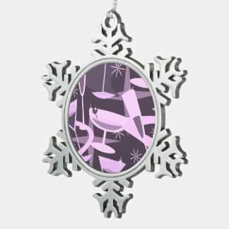 Atomic 50s Retro Martini Cocktail Pattern Snowflake Pewter Christmas Ornament