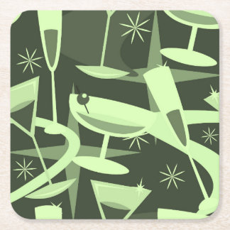 Atomic 50s Retro Martini Cocktail Pattern Square Paper Coaster