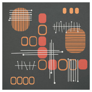 Atomic Abstract Barkcloth Black Burnt Orange Fabric