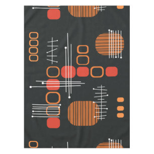 Atomic Abstract Barkcloth Black Burnt Orange Tablecloth