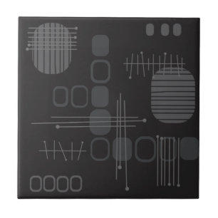 Atomic Abstract Barkcloth Black Ceramic Tile