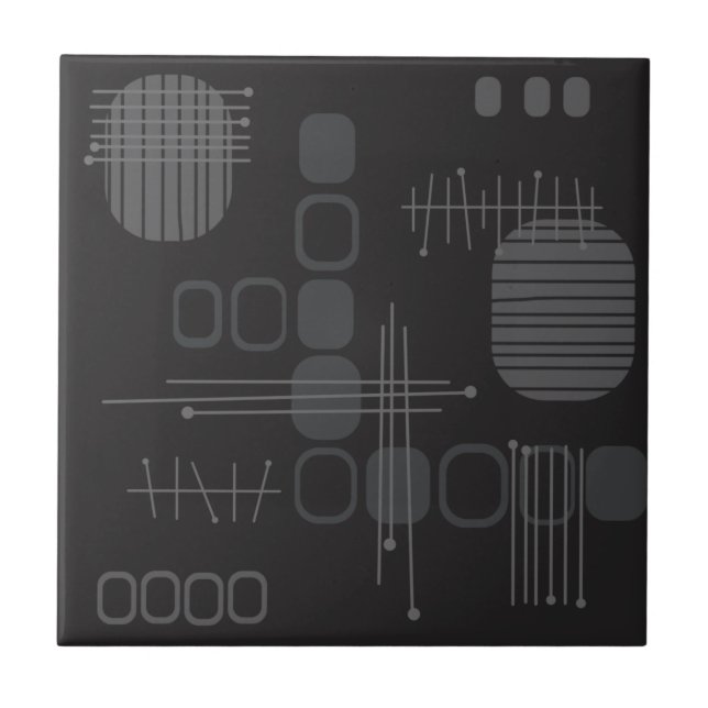 Atomic Abstract Barkcloth Black Ceramic Tile (Front)
