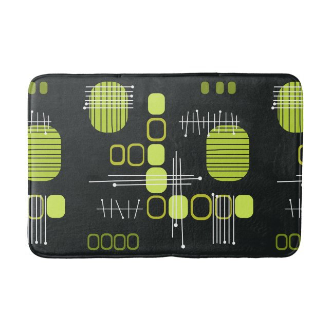 Atomic Abstract Barkcloth Black Chartreuse Bath Mat (Front)