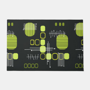 Atomic Abstract Barkcloth Black Chartreuse Doormat