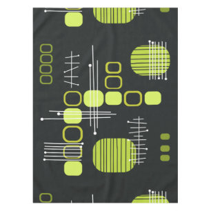 Atomic Abstract Barkcloth Black Chartreuse Tablecloth