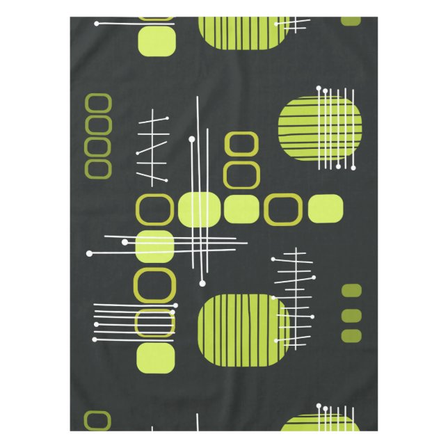 Atomic Abstract Barkcloth Black Chartreuse Tablecloth (Front)