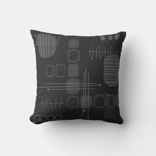 Atomic Abstract Barkcloth Black Cushion